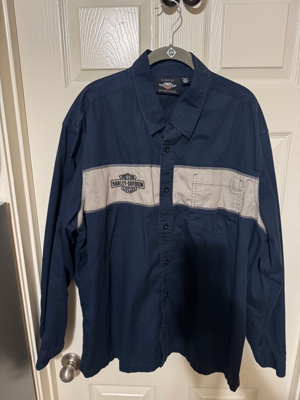 Harley-Davidson Navy and Gray Panel Long Sleeve Button Shirt